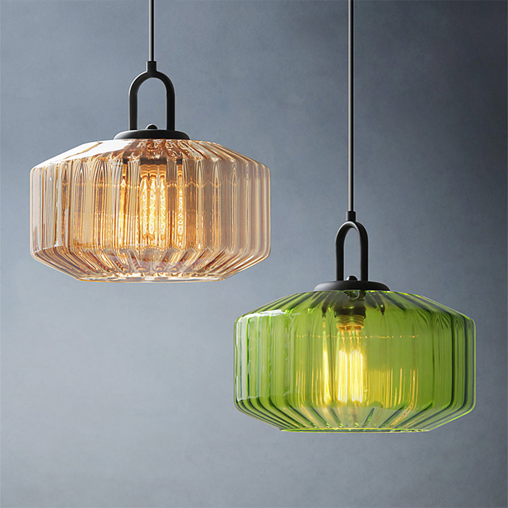 Verda | Mid Century Ribbed Glass Dome Pendant Light