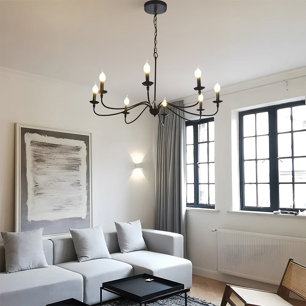 Virona | Contemporary Black Candle Style Curved Arm Chandelier