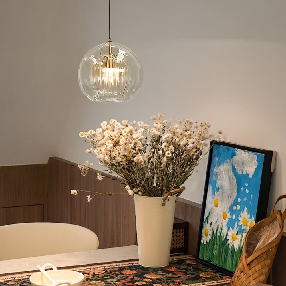 Orbia | Contemporary Ribbed Globe Drop Pendant Light