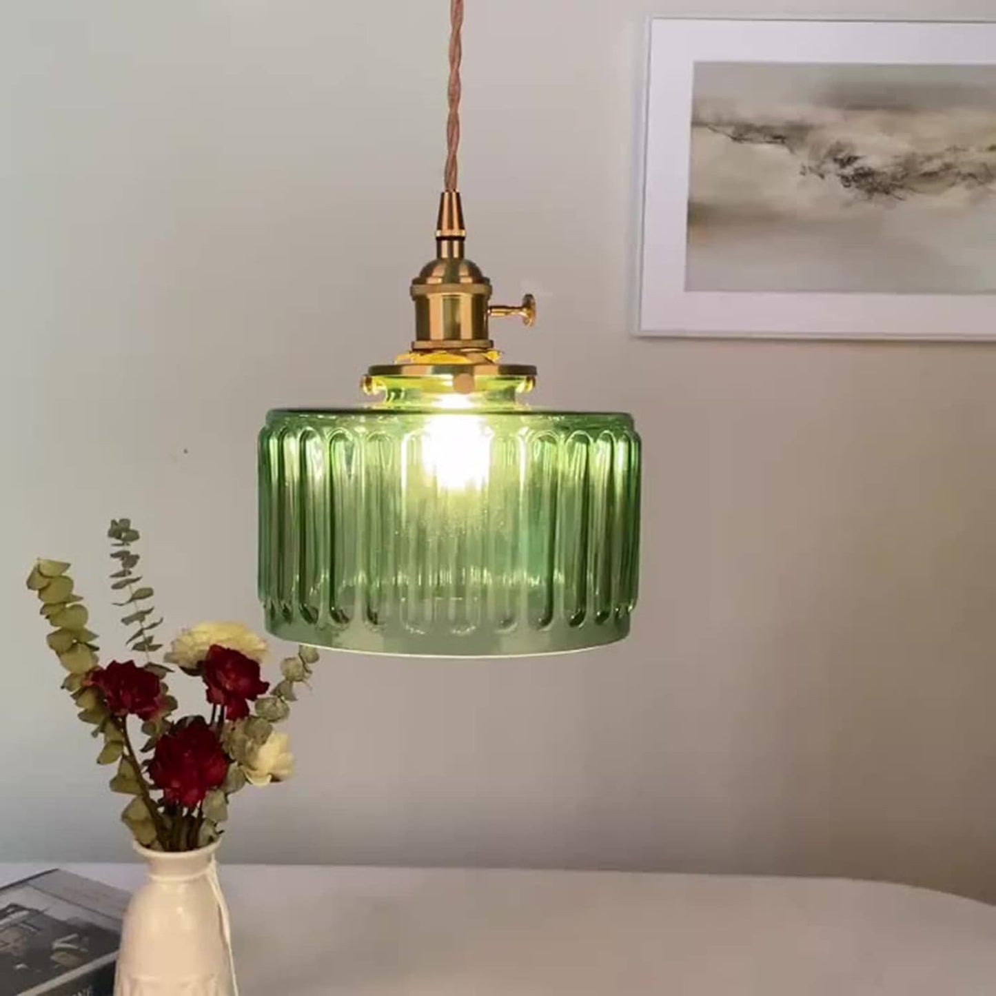 Viridis | Retro Textured Glass Cylinder Pendant Light