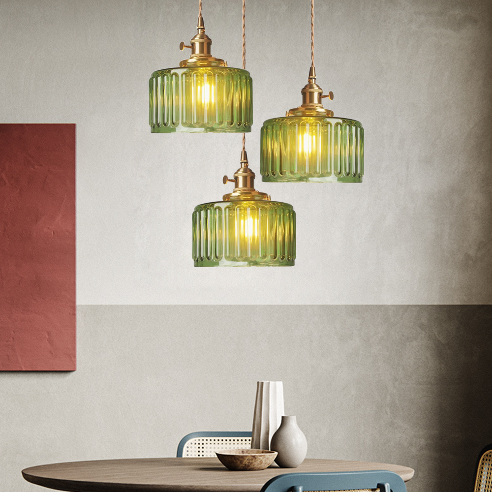 Viridis | Retro Textured Glass Cylinder Pendant Light