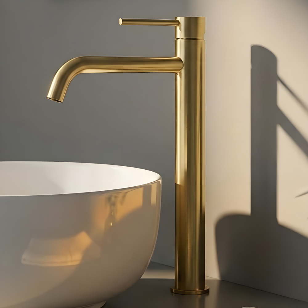 Vela | Modern Tall Bathroom Basin Mixer Tap with Curved Spout
