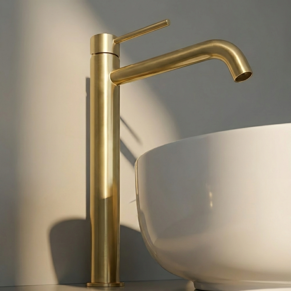 Vela | Modern Tall Bathroom Basin Mixer Tap with Curved Spout