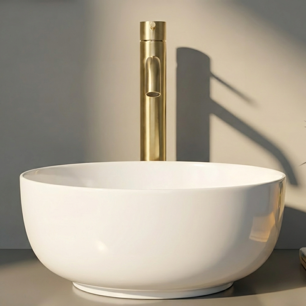 Vela | Modern Tall Bathroom Basin Mixer Tap with Curved Spout