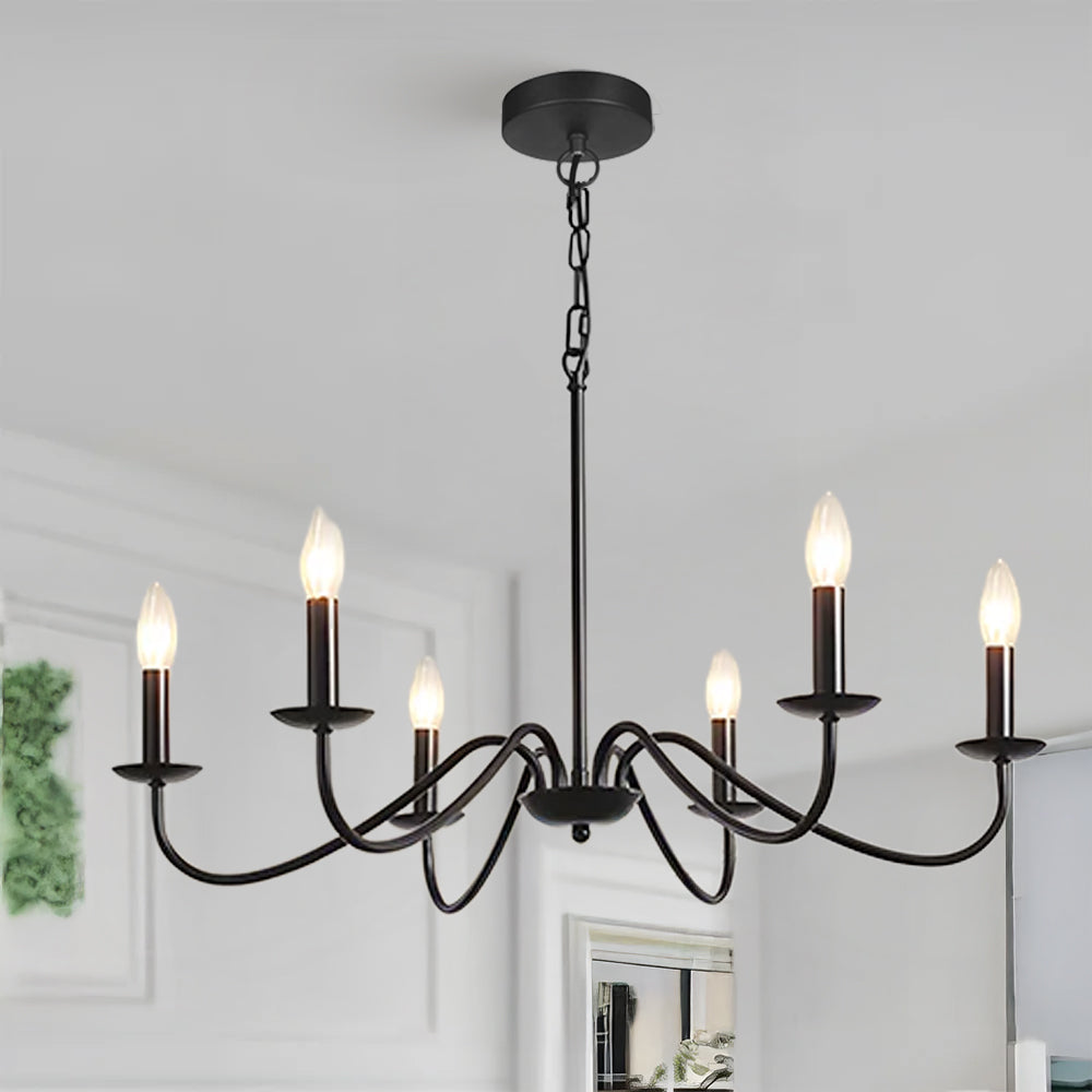 Virona | Contemporary Black Candle Style Curved Arm Chandelier