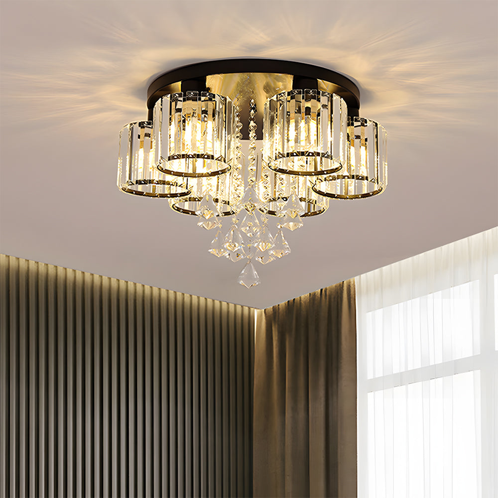 Vespera | Contemporary Multi-Head Crystal Prism Flush Mount Ceiling Light