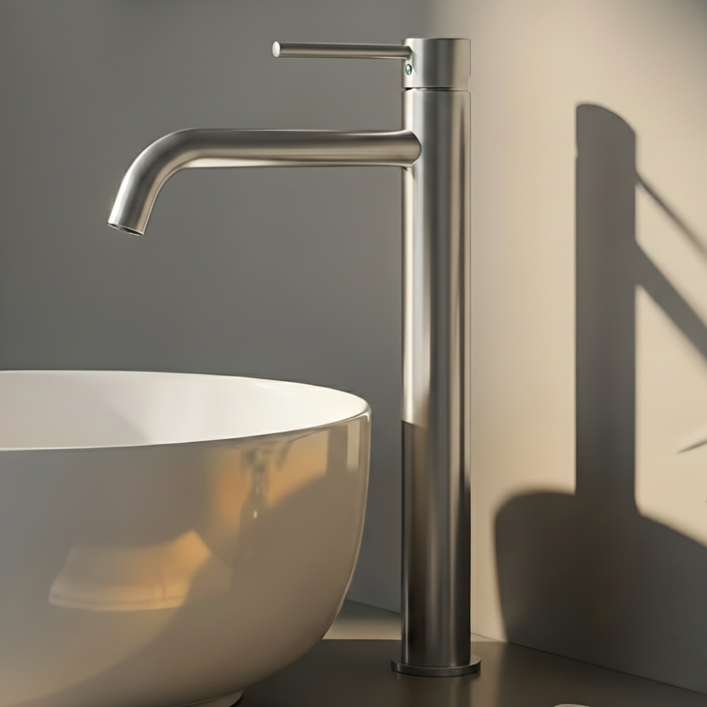 Vela | Modern Tall Bathroom Basin Mixer Tap with Curved Spout