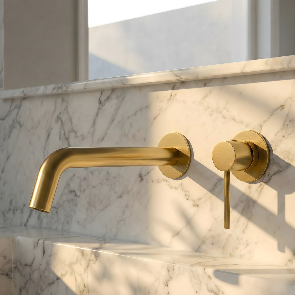 Alta | Modern Wall Mounted Bathroom Basin Mixer Tap with Curved Spout