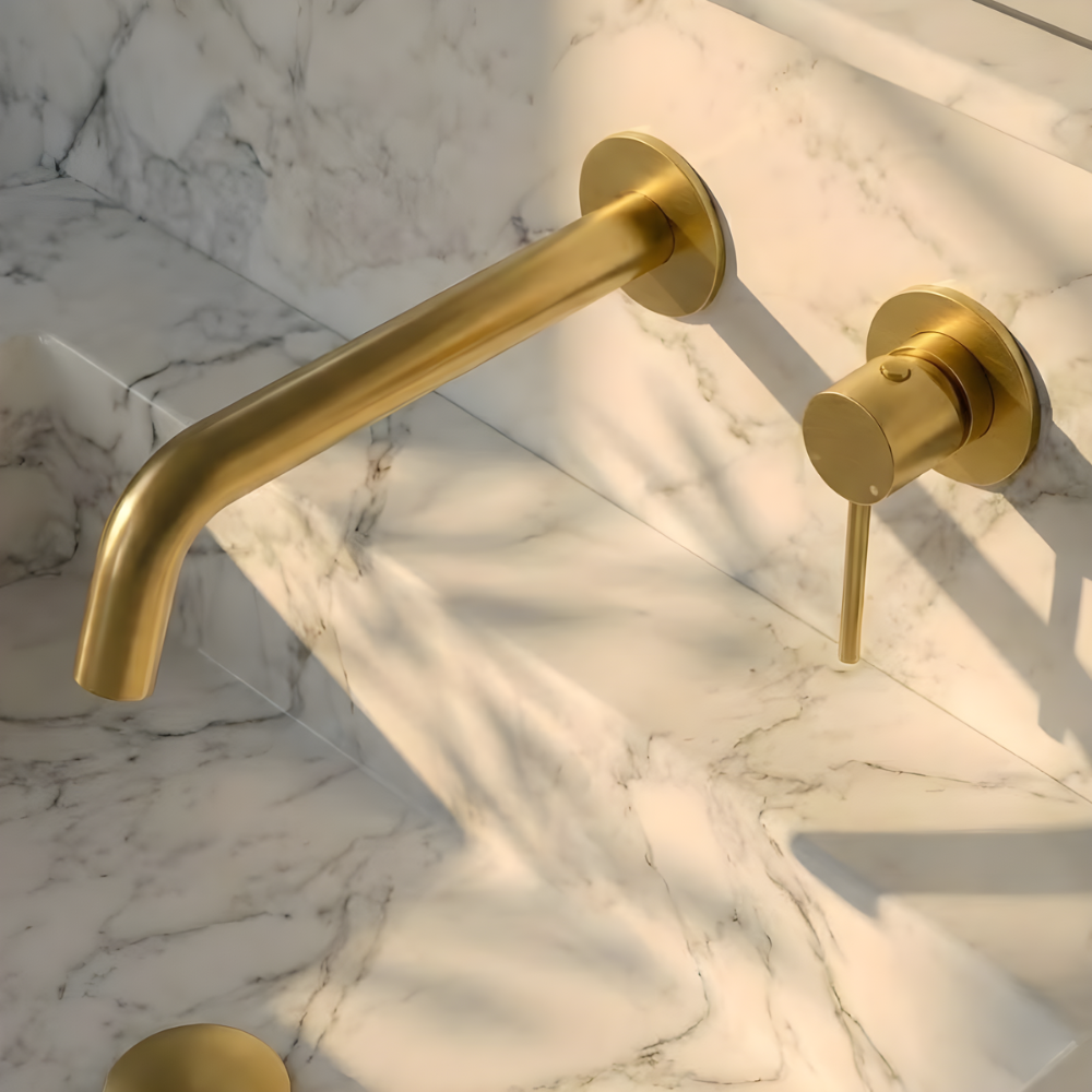 Alta | Modern Wall Mounted Bathroom Basin Mixer Tap with Curved Spout