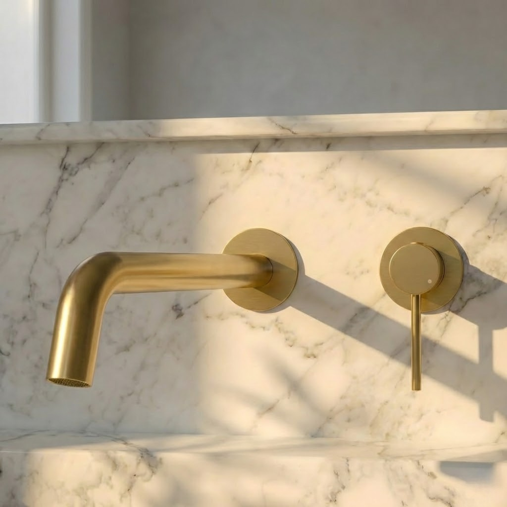 Alta | Modern Wall Mounted Bathroom Basin Mixer Tap with Curved Spout