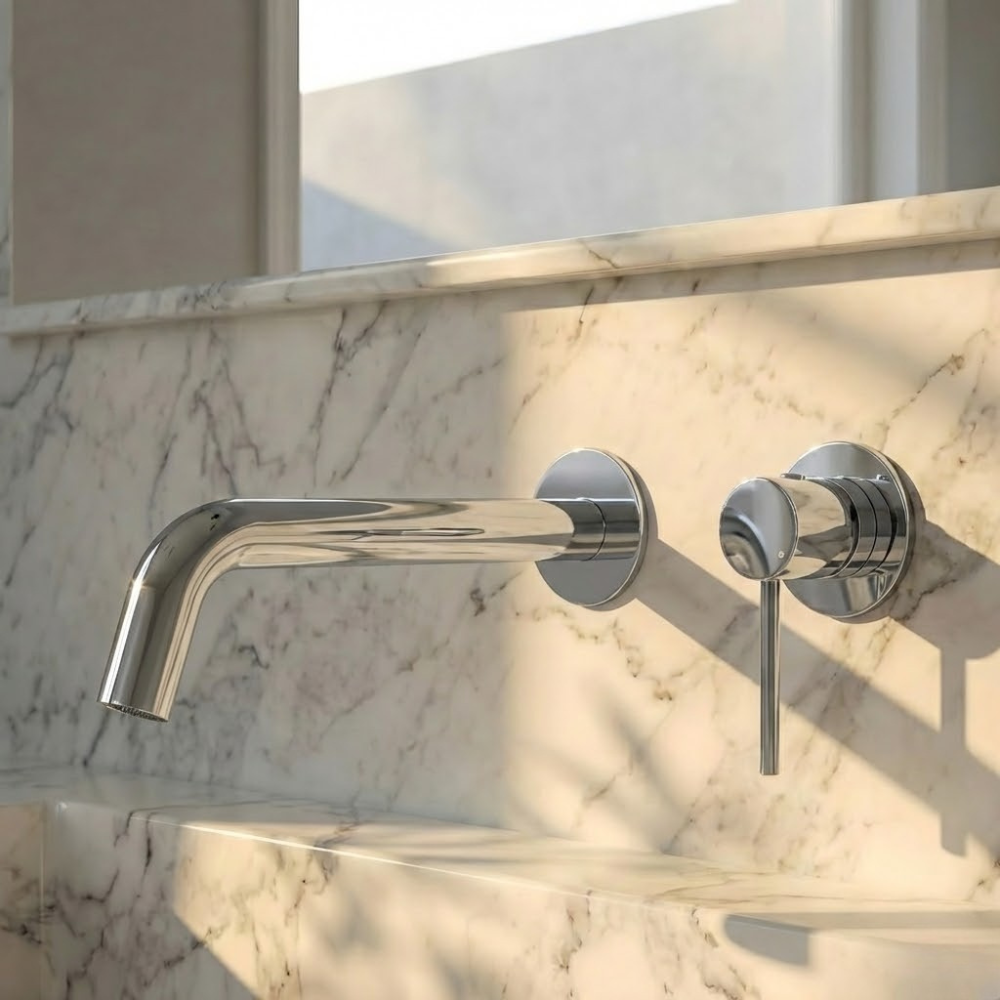 Alta | Modern Wall Mounted Bathroom Basin Mixer Tap with Curved Spout