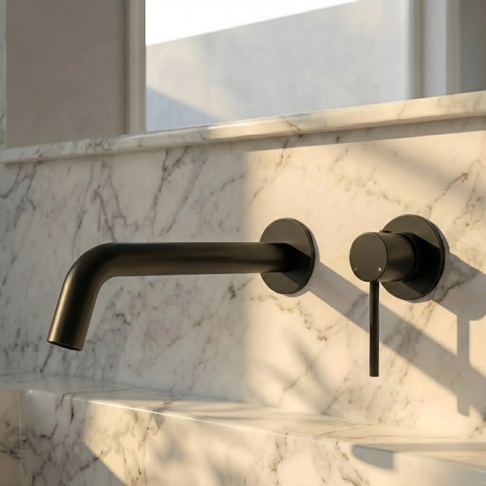Alta | Modern Wall Mounted Bathroom Basin Mixer Tap with Curved Spout