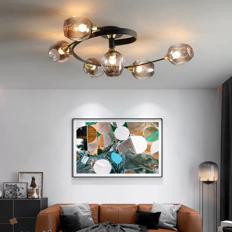 Kenzad | Modern Tornado Wave Glass Globe Flush Mount Ceiling Light