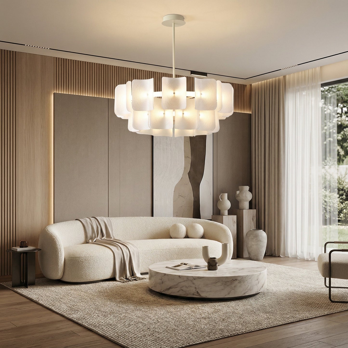 Lunaria | Modern Layered Acrylic Curved Panel Wabi Sabi Chandelier