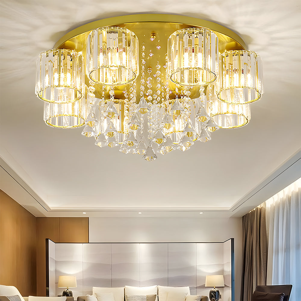 Vespera | Contemporary Multi-Head Crystal Prism Flush Mount Ceiling Light