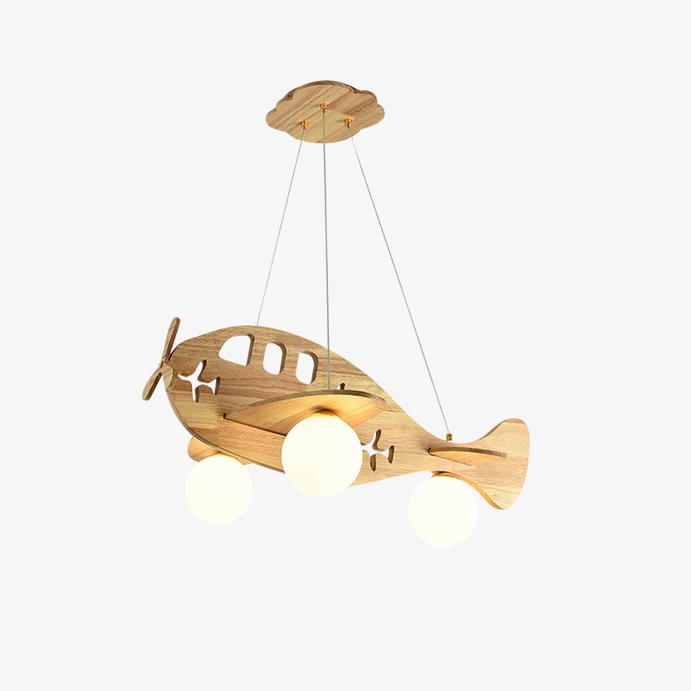 Tethelis | Airplane Shaped Timber Artful Glass Globe Pendant Light