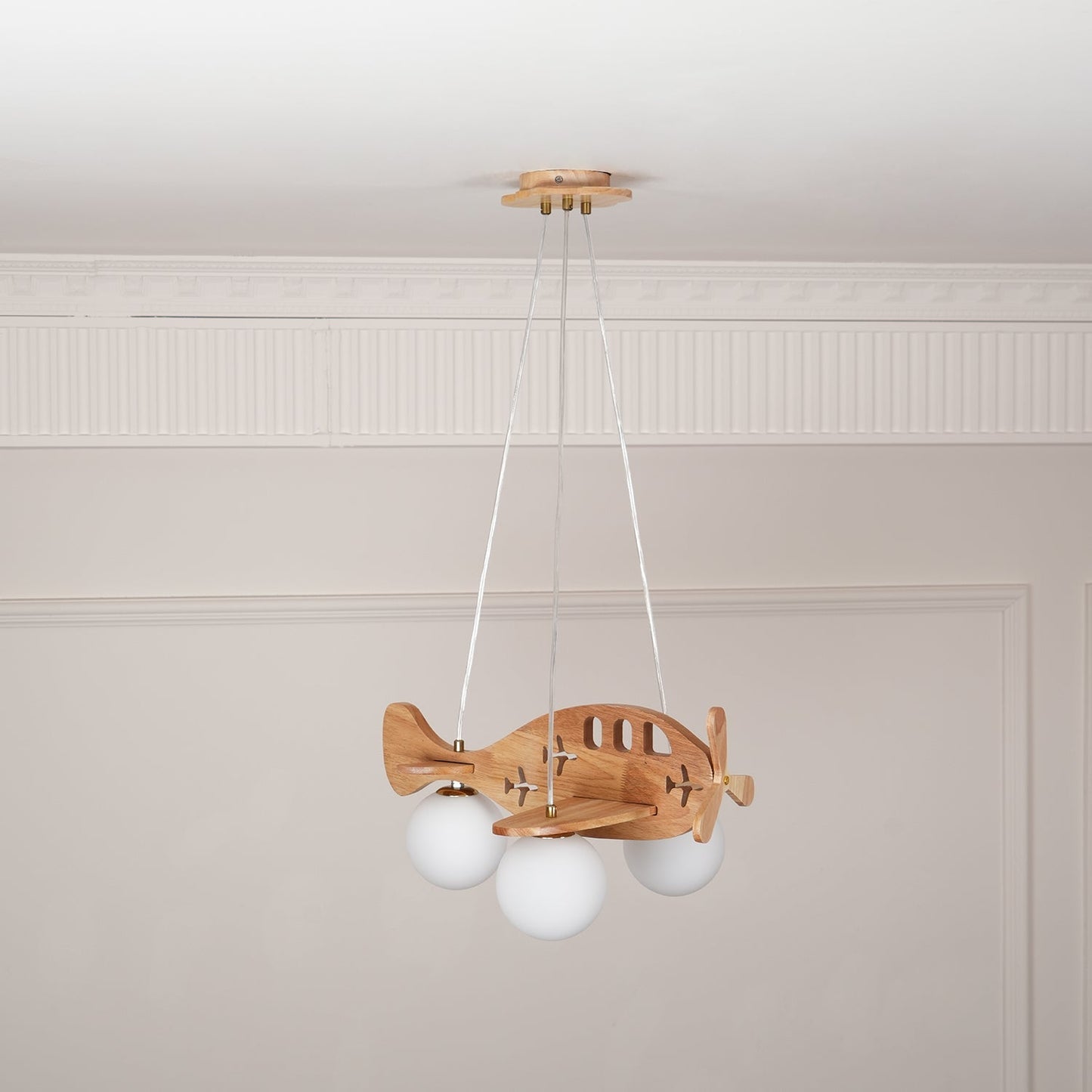Tethelis | Airplane Shaped Timber Artful Glass Globe Pendant Light