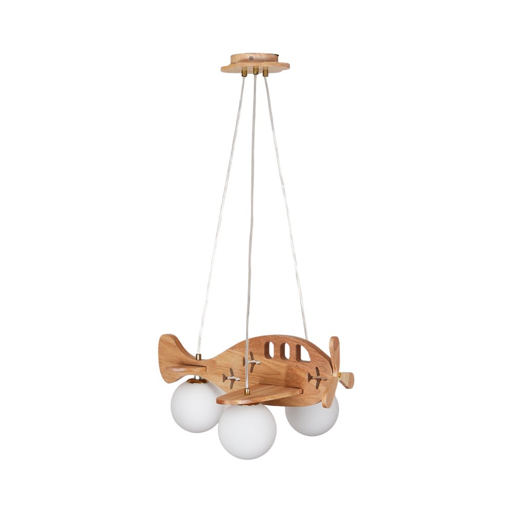 Tethelis | Airplane Shaped Timber Artful Glass Globe Pendant Light