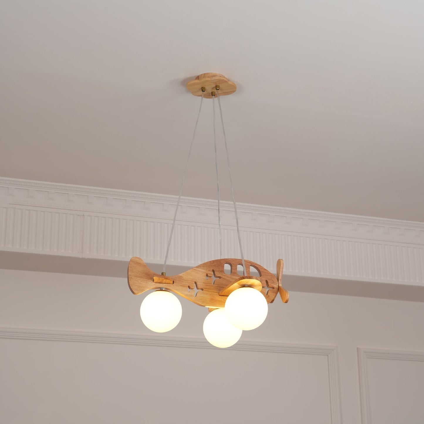 Tethelis | Airplane Shaped Timber Artful Glass Globe Pendant Light