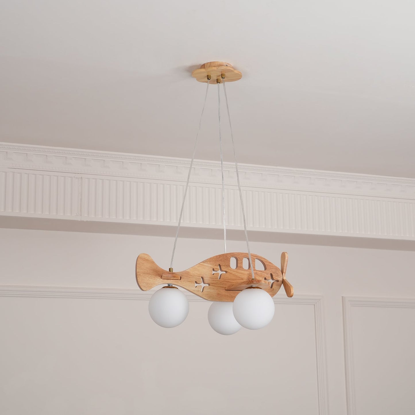 Tethelis | Airplane Shaped Timber Artful Glass Globe Pendant Light