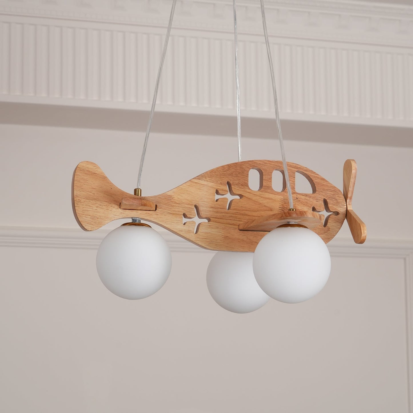 Tethelis | Airplane Shaped Timber Artful Glass Globe Pendant Light