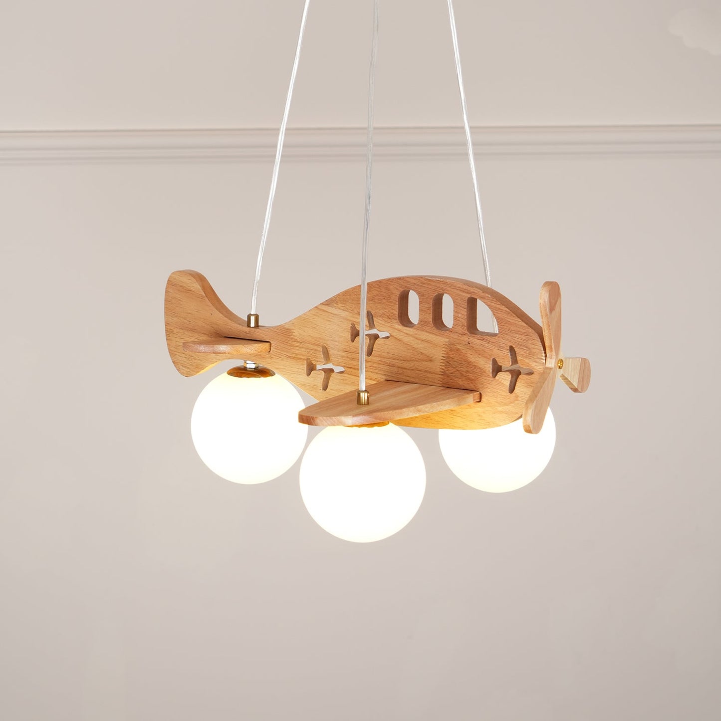 Tethelis | Airplane Shaped Timber Artful Glass Globe Pendant Light