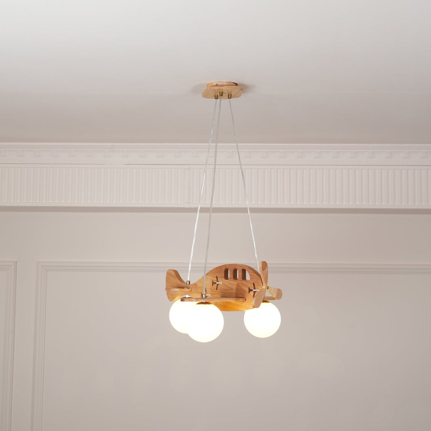 Tethelis | Airplane Shaped Timber Artful Glass Globe Pendant Light
