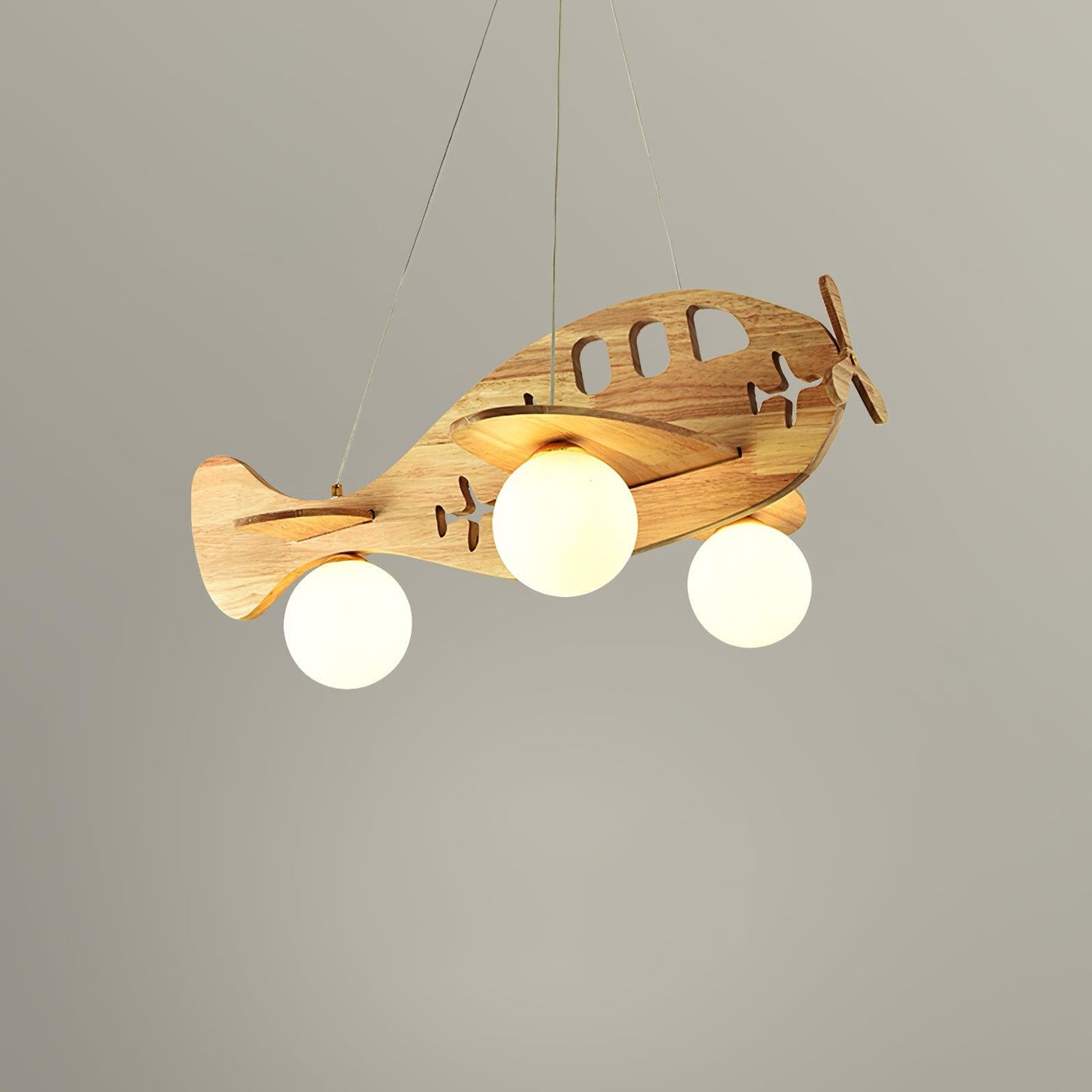 Tethelis | Airplane Shaped Timber Artful Glass Globe Pendant Light