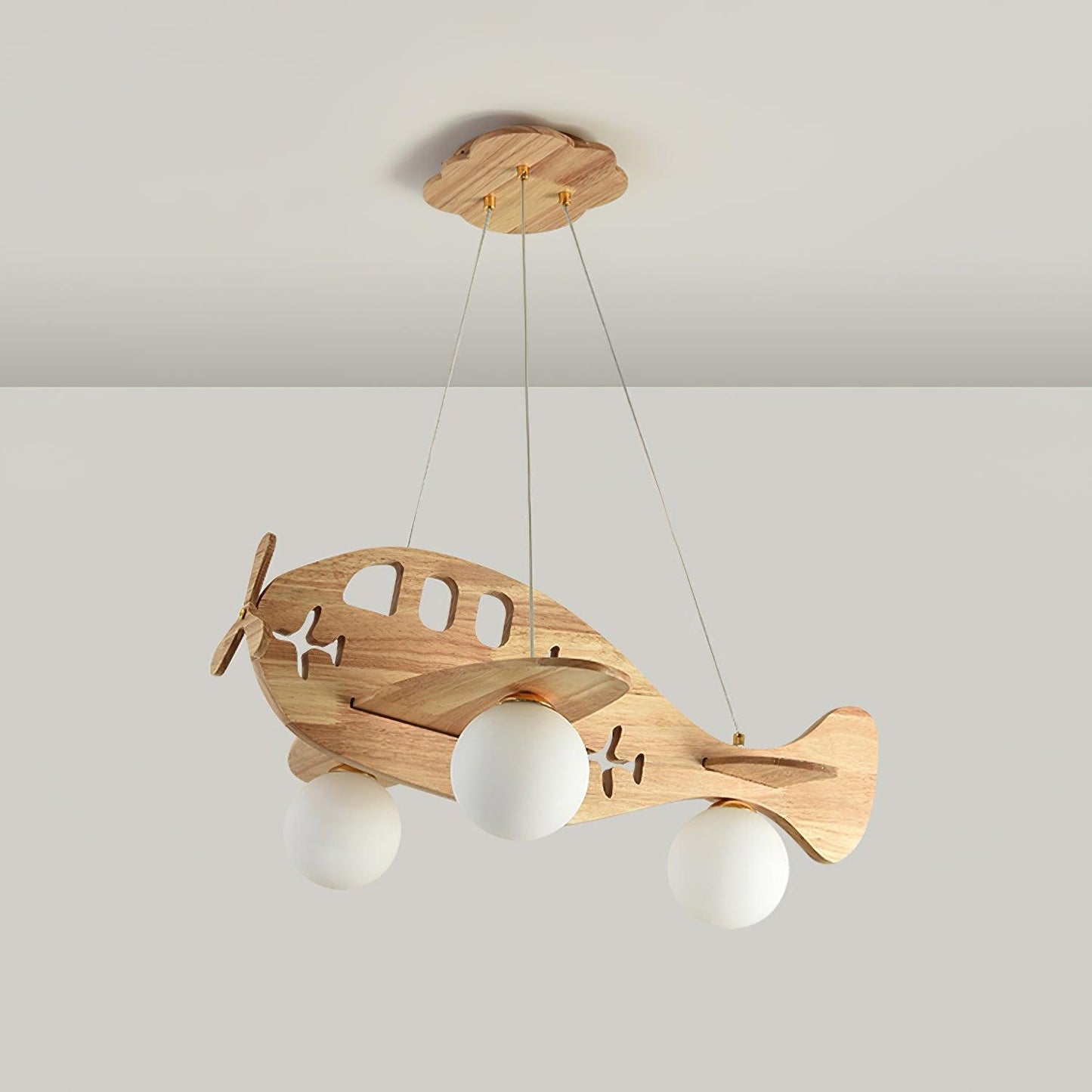 Tethelis | Airplane Shaped Timber Artful Glass Globe Pendant Light