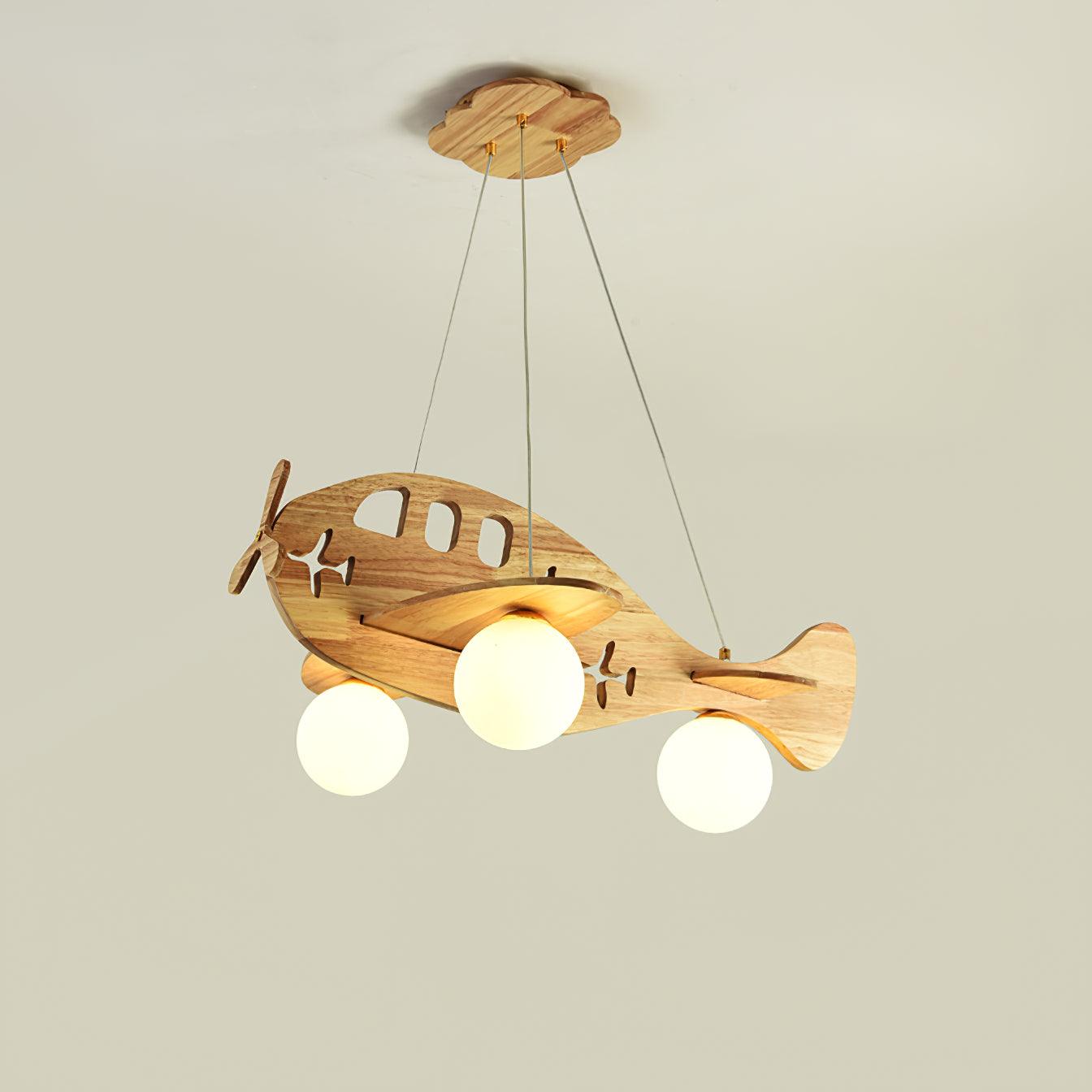 Tethelis | Airplane Shaped Timber Artful Glass Globe Pendant Light