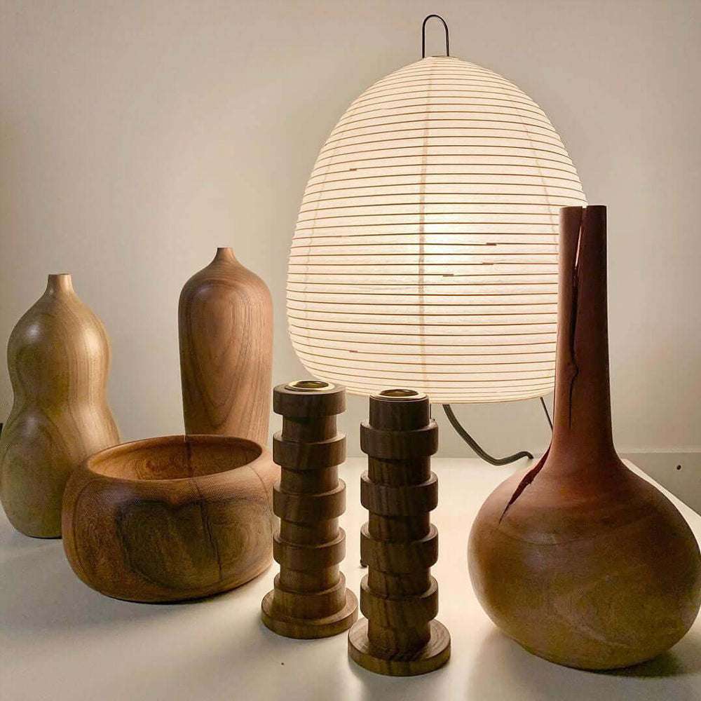 Kryntaleo | Japanese Ribbed Bamboo Silhouette Oriental Accent Table Lamp