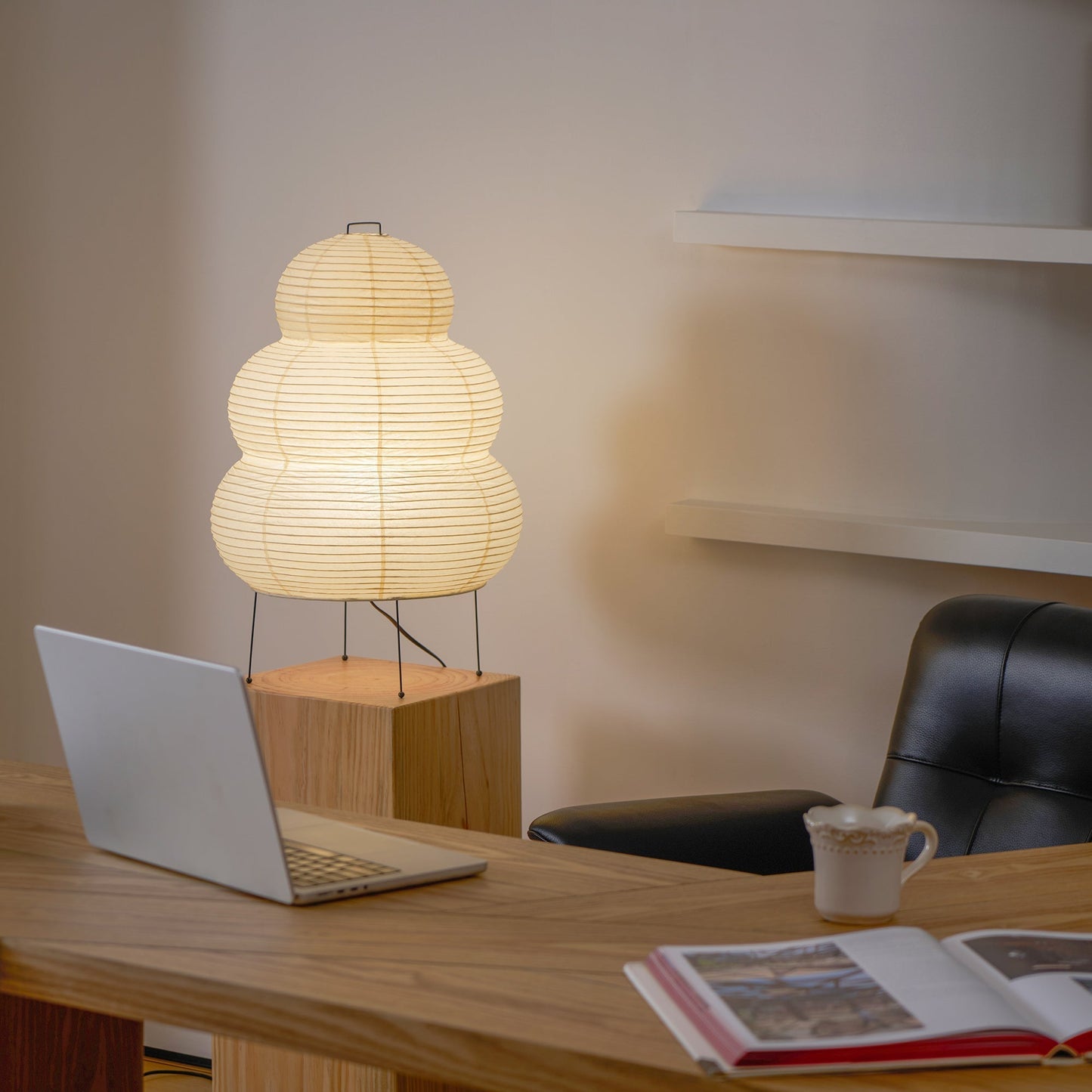 Kryntaleo | Japanese Ribbed Bamboo Silhouette Oriental Accent Table Lamp