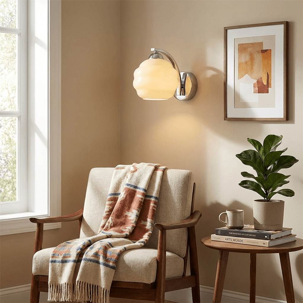 Thryndol | Ribbed Glass Globe Vintage Wall Light