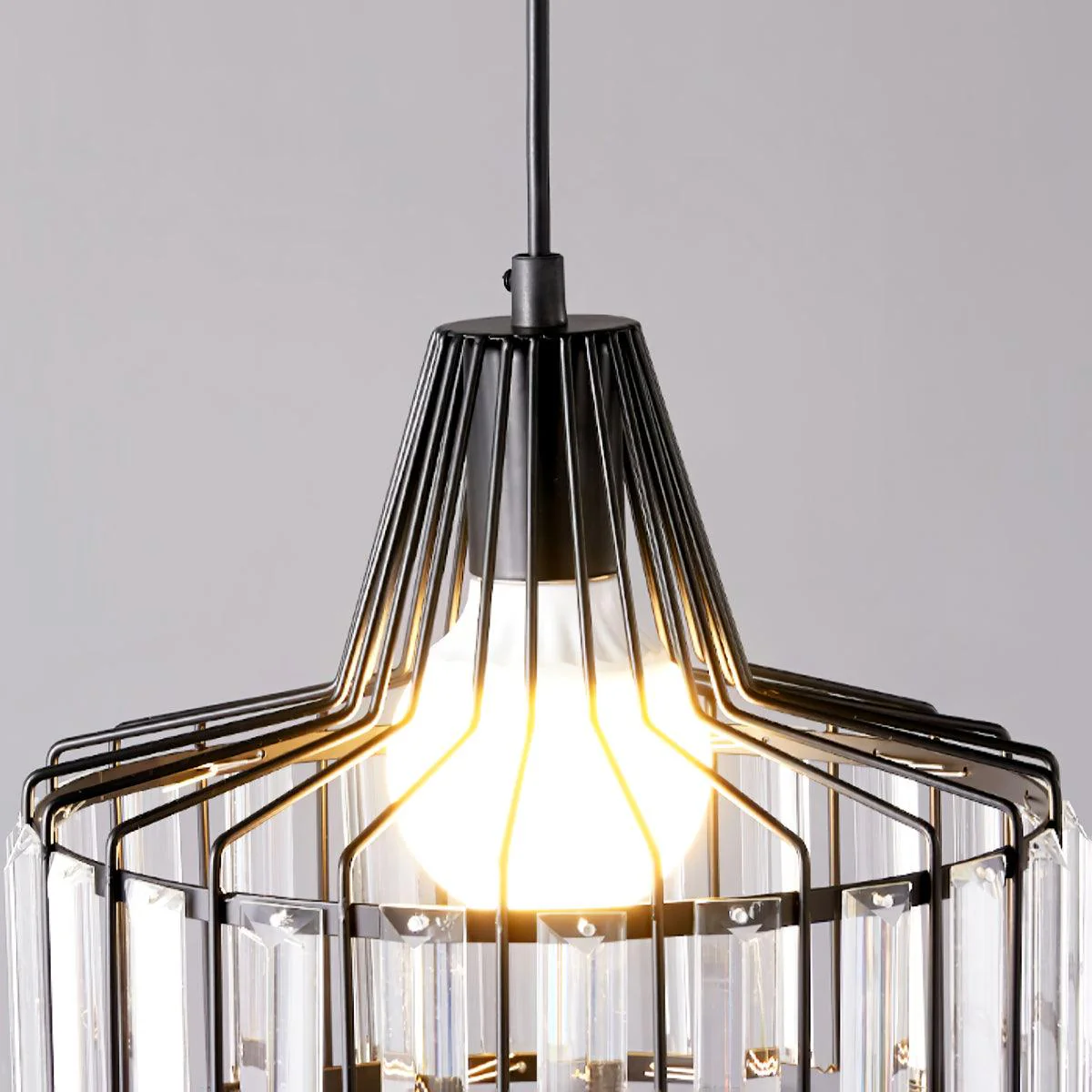 Obsidia | Sleek Iron Frame Crystal Pendant Light