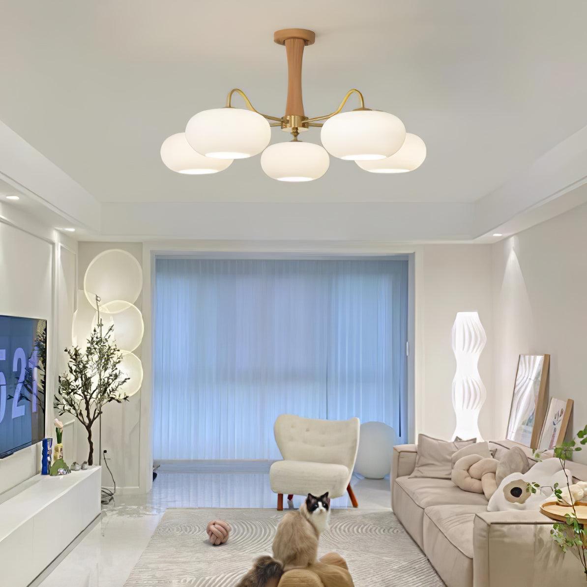 Vaelara | Frosted Globe Mid-Century Brass Arms Chandelier