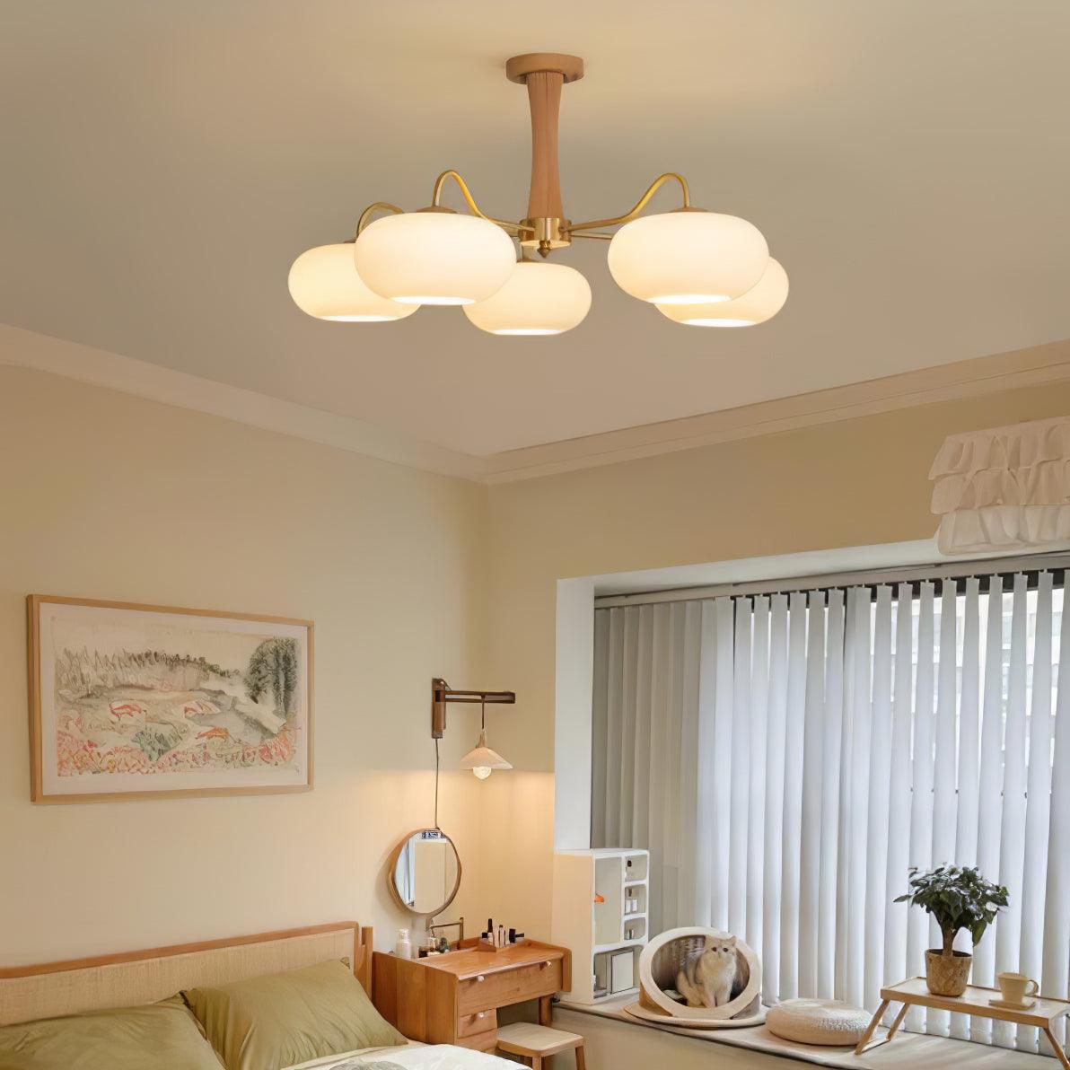 Vaelara | Frosted Globe Mid-Century Brass Arms Chandelier