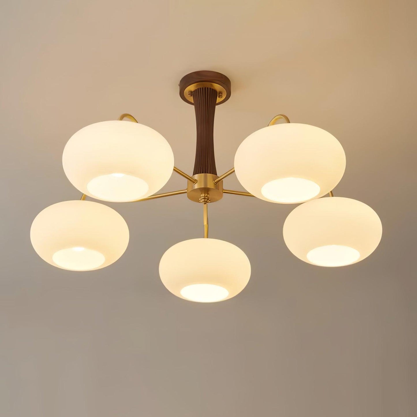 Vaelara | Frosted Globe Mid-Century Brass Arms Chandelier