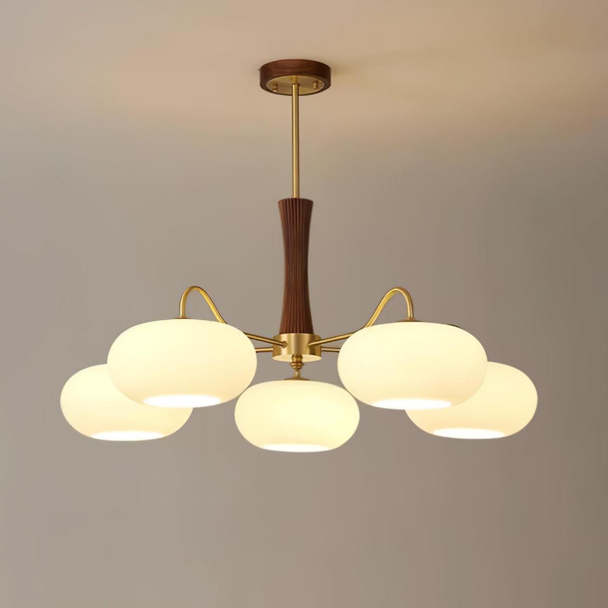 Vaelara | Frosted Globe Mid-Century Brass Arms Chandelier