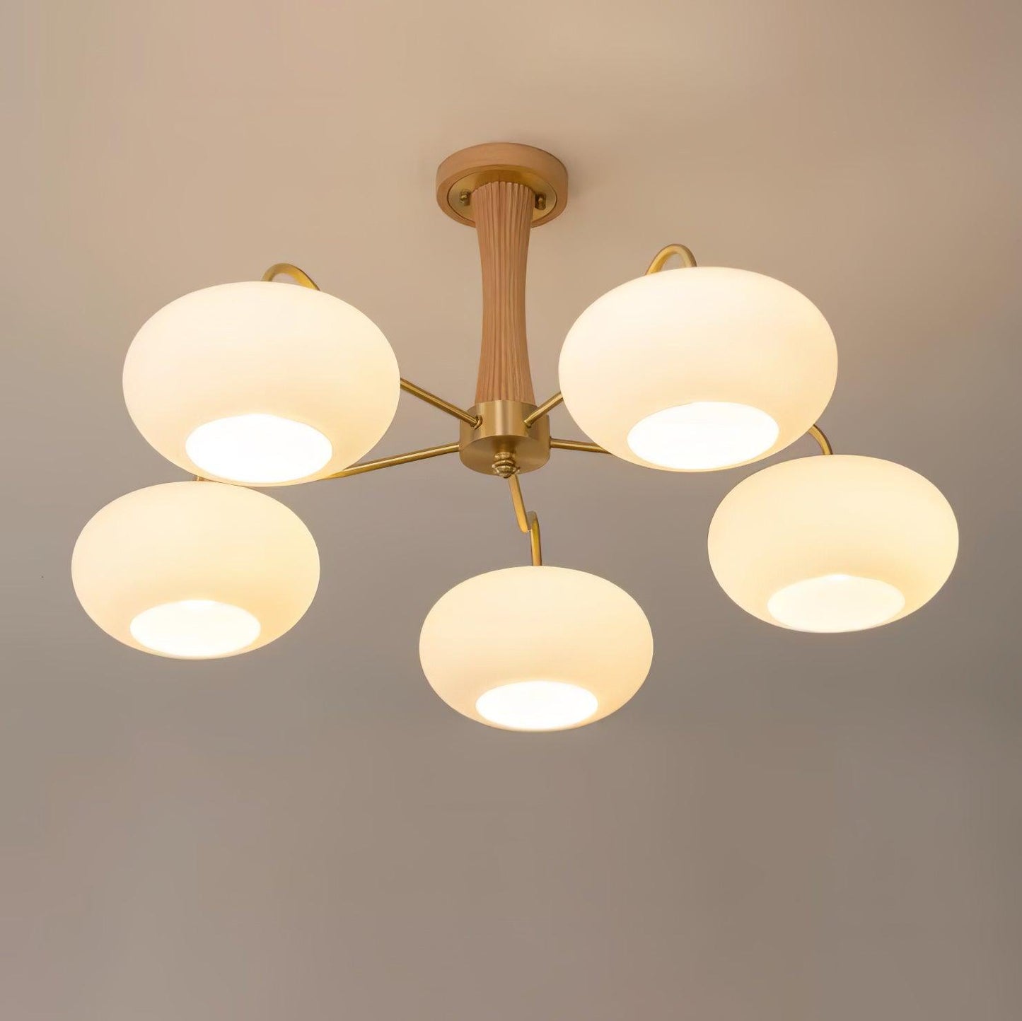 Vaelara | Frosted Globe Mid-Century Brass Arms Chandelier