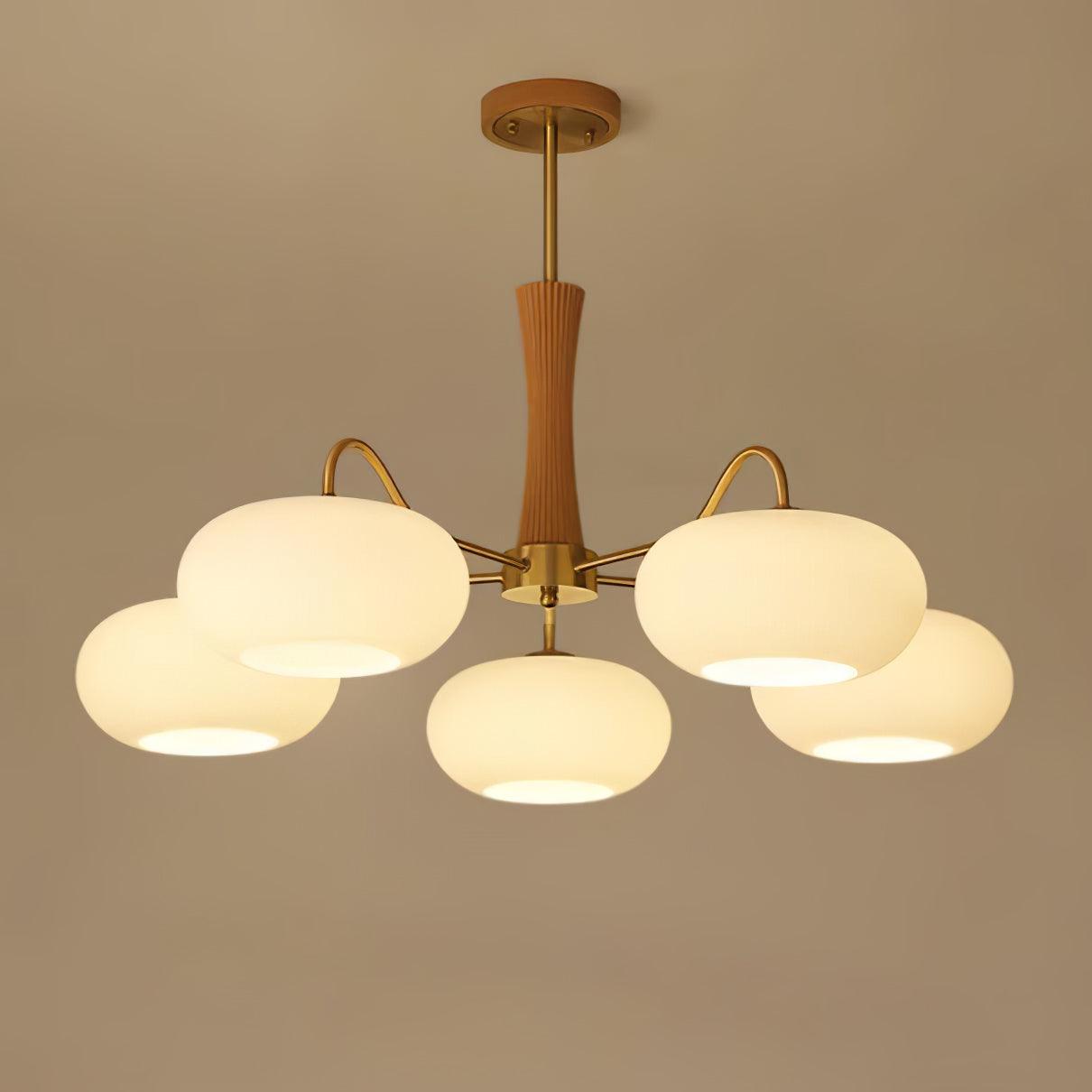 Vaelara | Frosted Globe Mid-Century Brass Arms Chandelier