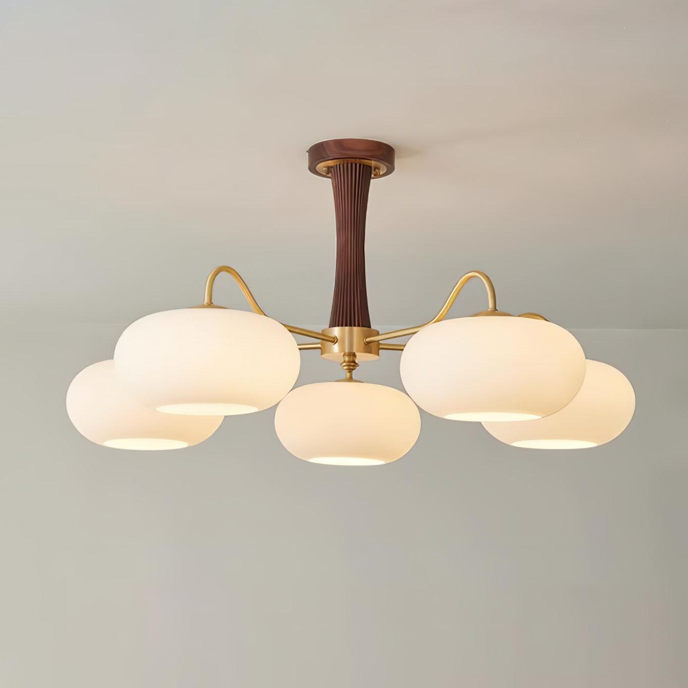 Vaelara | Frosted Globe Mid-Century Brass Arms Chandelier