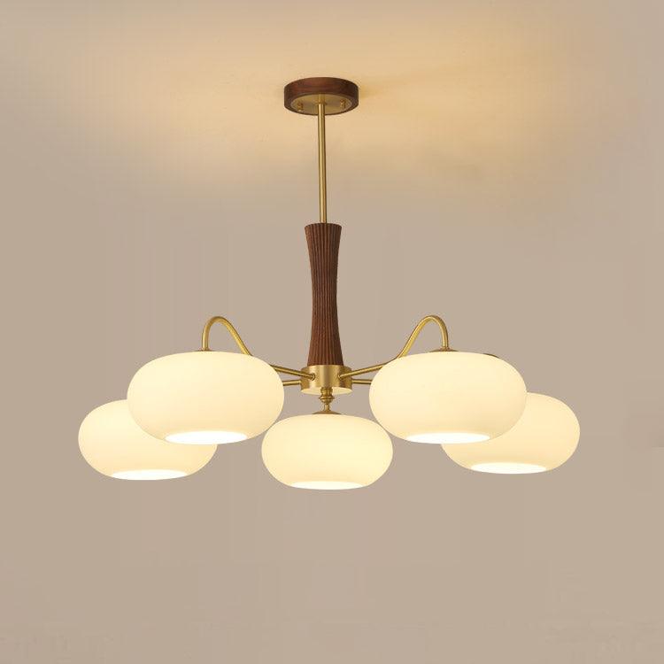 Vaelara | Frosted Globe Mid-Century Brass Arms Chandelier