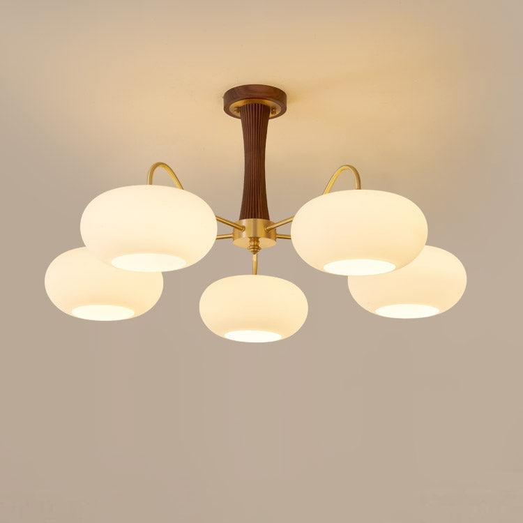 Vaelara | Frosted Globe Mid-Century Brass Arms Chandelier