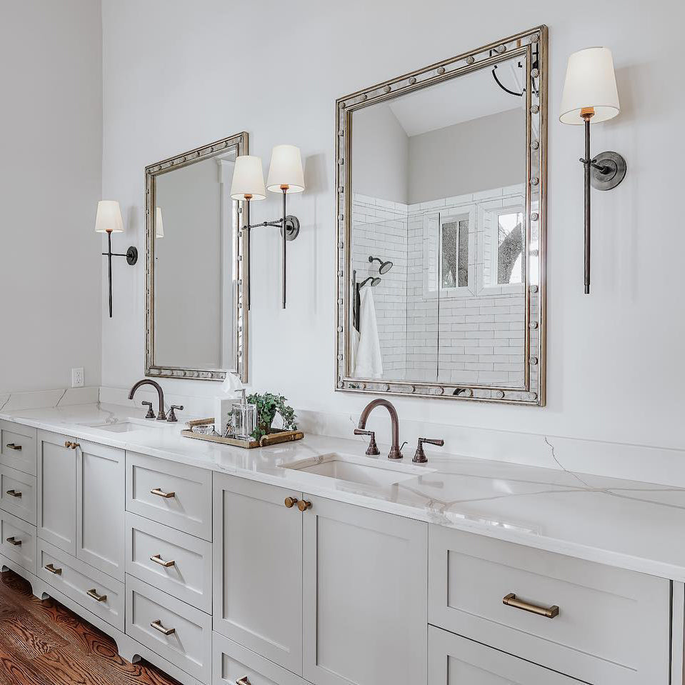 Edor | Elegant Antique Wall Light with White Tapered Linen Shade