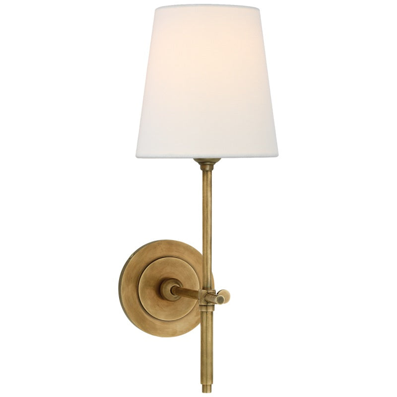 Edor | Elegant Antique Wall Light with White Tapered Linen Shade