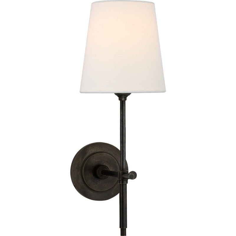 Edor | Elegant Antique Wall Light with White Tapered Linen Shade