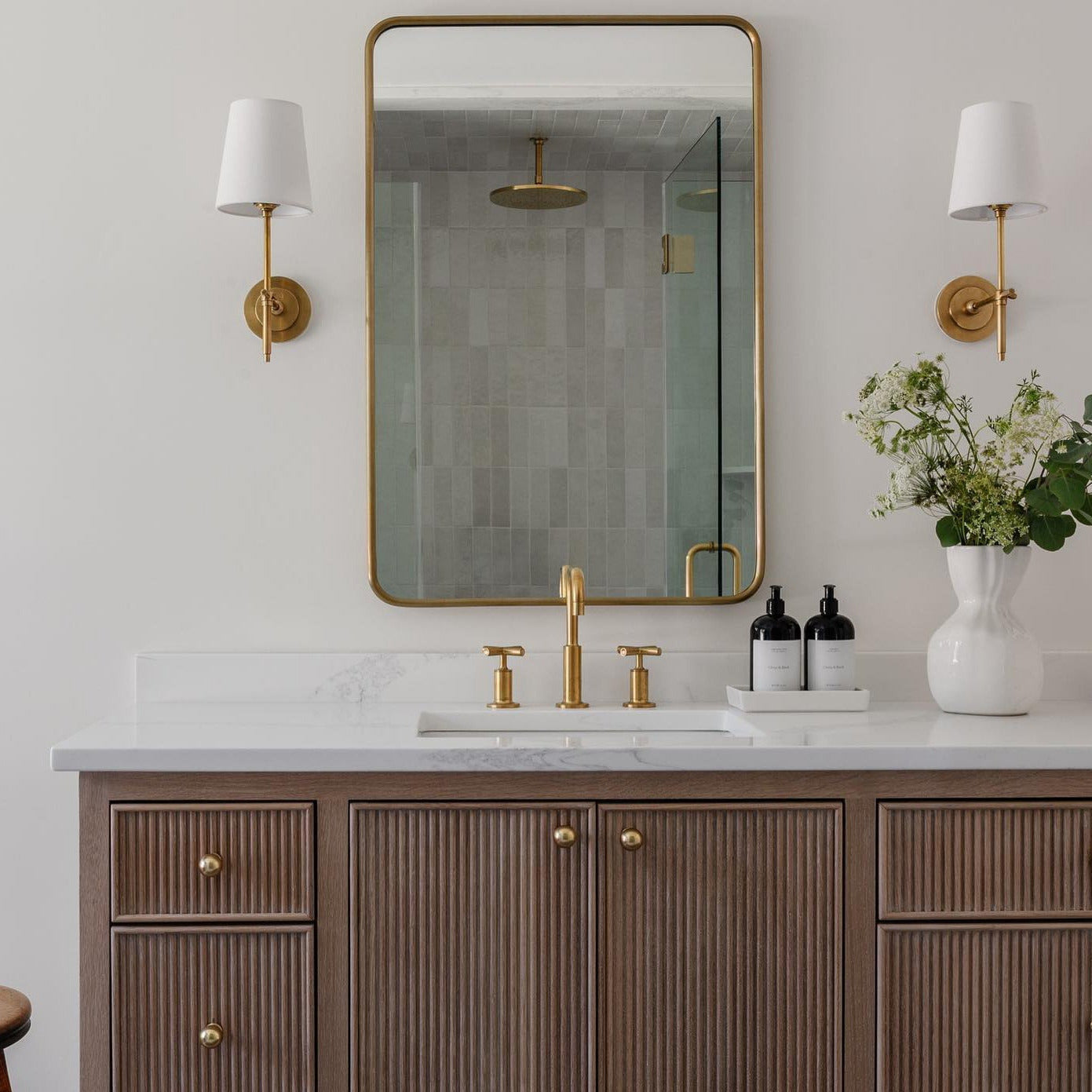 Edor | Elegant Antique Wall Light with White Tapered Linen Shade