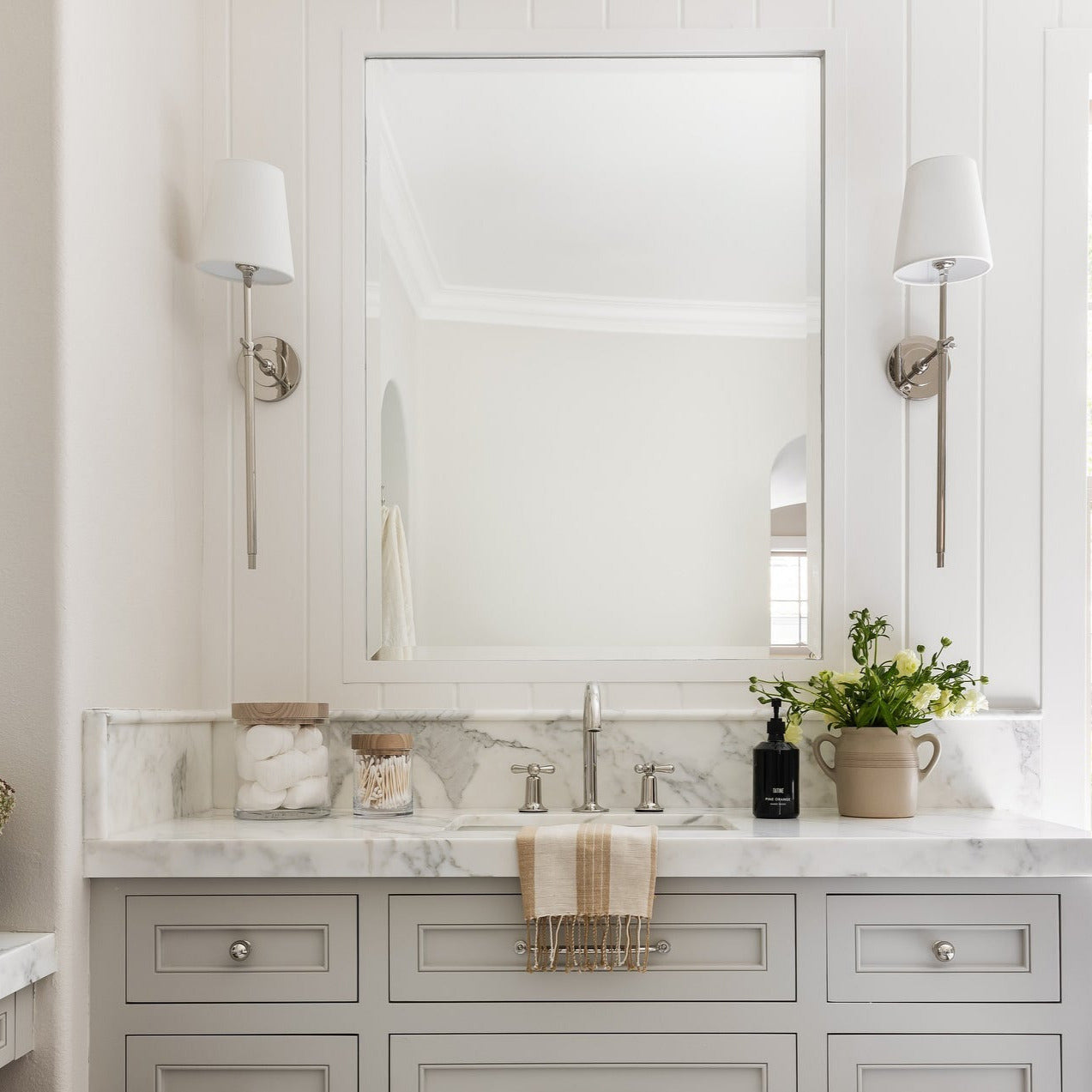 Edor | Elegant Antique Wall Light with White Tapered Linen Shade