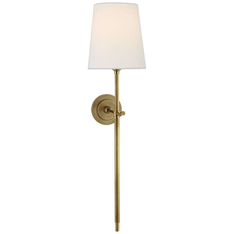 Edor | Elegant Antique Wall Light with White Tapered Linen Shade