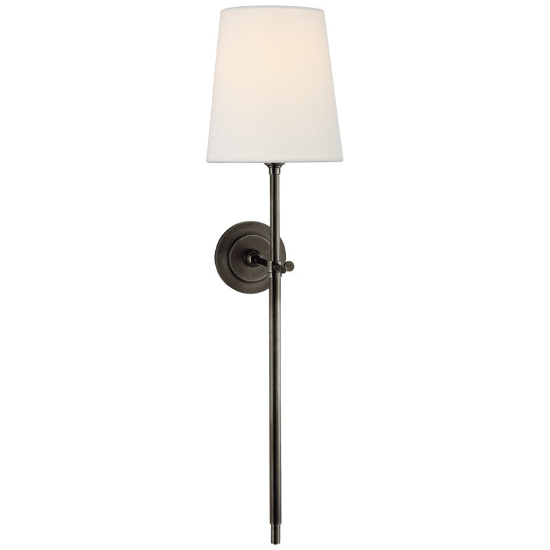 Edor | Elegant Antique Wall Light with White Tapered Linen Shade